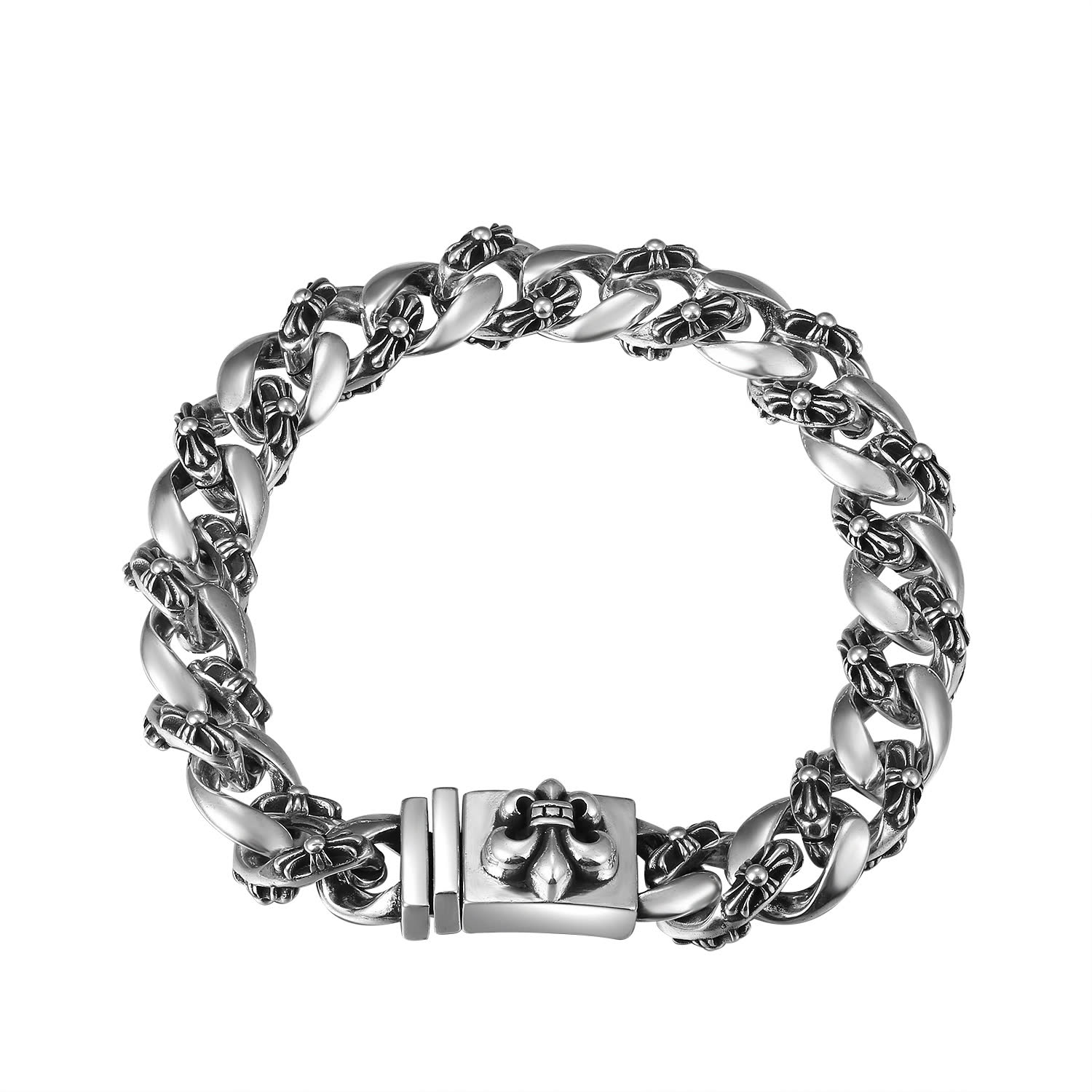 Chrome Hearts Silver Plated Braided Chain Bracelet with Decorative Clasp
